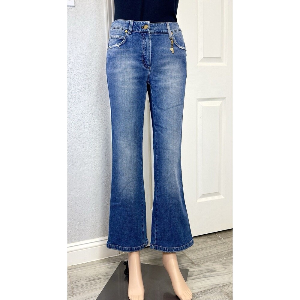 ESCADA Women EU 34 US4 Blue Stretch Bootcut Flare Jeans Crystal Charm Distressed